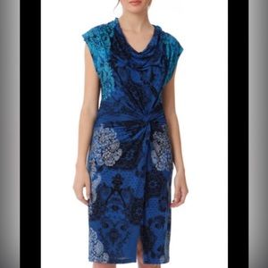 DESIGUAL Dress Size S Knee Length Jersey Ruched Front Knot Blue Small 40V2113